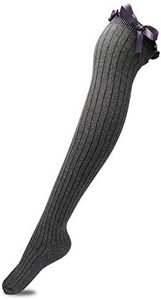 TOCONFFON Women's Girls Thigh High Stockings Over the Knee Socks with Satin Bows(Dark Grey,One Size)