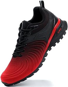 Kricely Men's Walking Shoes Breathable Lightweight Fashion Sneakers Non Slip Sport Gym Jogging Trail Running Shoes, Black Red-4, 10