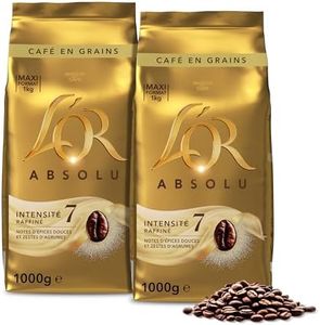 L'OR, 2Kg Café en Grains Absolu, Arabica & Robusta, Intensité 7, 2 Paquets d'1kg