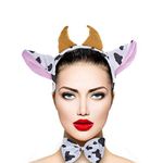 Lux Accessories Halloween Cow Horn Bow Tail Ear Costume Accessories Set (3PCS)