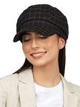 iSWEVEN Classic Cotton Beret Cap for Men & Women - Stylish Newsboy, Irish Cabbie Summer Visor Hat - Free Size (8111C, Black-Brown)