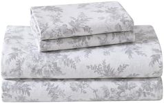 Laura Ashley - Queen Sheet Set, Cotton Flannel Bedding, Brushed for Extra Softness & Comfort (Vanessa Grey, Queen)