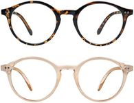 Yogo Vision Blue Light Blocking Glasses Men Women Computer Anti Eyestrain Glasses Round Frame Blue Light Blocker Eyeglasses, 2 Pack: Light Transparent Orange and Brown Havana, 48-22-134