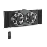 Comfort Zone Window Fan for Bedroom, 9 inch 3 Speed Dual Fans with Auto-Locking Expanders, 3 Modes (Cool, Circulate, Exhaust), Remote Control, Fabric Cover plus Bug Screen, Black
