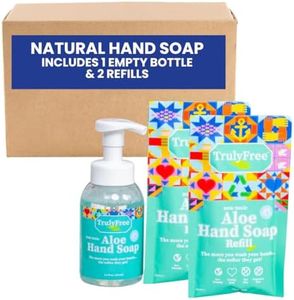 Truly Free Aloe Unscented Hand Soap - 10x Concentrated Aloe Vera, Non-Drying Gentle Cleanser - Bathroom Hand Soap - 1 Empty Bottle with Foaming Dispenser Pump + 2 Moisturizing Hand Soap Refill Pouches