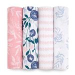 aden + anais essentials 100% Cotton Muslin Swaddle & Receiving Blanket for Baby Girls & Boys, 112x112cm, Newborn Swaddling Set, Infant & Toddler Shower Gift, 4 Pack, flowers bloom