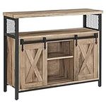 VASAGLE Buffet Cabinet, Storage Cabinet, Sideboard with 2 Sliding Barn Doors, Adjustable Shelves, 13 x 39.4 x 31.5 Inches, Natural and Black LSC092B50