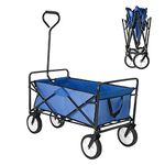 Trintion Folding Camping Wagon Collapsible Garden Cart Heavy Duty Beach Trolley with Side Pocket Picnic Garden Shopping Wagons (Blue)