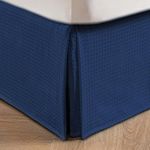 MIYE Pleated Waffle Weave Bed Skirt, Tailored Dust Ruffle 14 Inch Drop Easy Fit, Machine Washable (Navy Blue, Twin - 14" Drop)