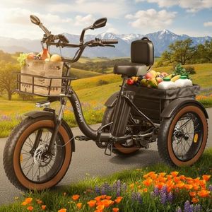 PUCKIPUPPY Electric Tricycle for Adults Alaskan, 20" 6061 Aluminum Folding Ebike Frame, Rear Motor Electric Trike, 3 Wheel Cargo Tricycle with Large Basket Black