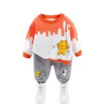 Bold N Elegant Full Sleeve Color Spill Teddy Bear Cartoon Printed Cotton Tshirt and 3/4th Ankle Length Capri Pant Set for Infant Toddler Kids (1-2 years, Orange)