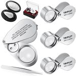 40x Metal Jewelers Loupe Magnifier with Light Illuminated LED Magnifying Glass 10x 20x 30x Jewelry Eye Loop Folding Pocket Magnifying Glass with Tweezers for Close Work Gems Rocks Stamps Coins Watches