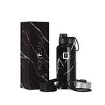 IRON °FLASK Camping & Hiking Hydration Flask, Wide Mouth, 3 Spout Lids, Stainless Steel Outdoor Water Bottle, Double Walled, Insulated Thermos, Metal Canteen - Black Marquina, 32 Oz