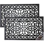 LSC Rubber Door Mat Outdoor Heavy Duty Large Door Mat Non Slip Dirt Scraper Outdoor Mats for Front Door Black Welcome Decorative Wrought Iron Effect Drainage Doormats Outside (Pack of 2, 45 X 75 cm)