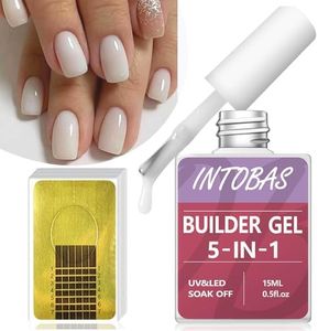 INTOBAS Gel Constructor UñAs 5-En-1, Kit UñAs de Gel-15Ml-Builder Gel UñAs Blanco Con 100 Formas de UñAs, Gel Para UñAs Profesional,Extension,Fortalecedor Y Decoración de UñAs,Reparar UñAs Rotas