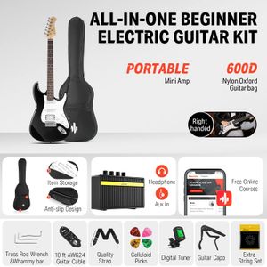 Donner 39" Electric Guitar Kit – Black, Beginner Starter Set