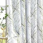 Tree Blackout Curtains with Black Linen for Bedroom 72" White Green Grey Branch Print Window Curtains Forest Design Thermal Insulated Curtain Panels Living Room Nursery Kids Room Dorm 50"w 2pcs