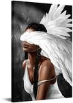 LevvArts Angel Wall Art Black Woman with Angel Wings Painting Prints on Canvas Modern Abstract Girl Picture Artwork for Home Living Room Bedroom Decor Stretched and Framed Ready to Hang 24x36Inch