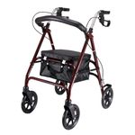 DIALDRCARE Mobility Aid Rollator Walker with Seat, Steel Rolling Walker with 4 Wheels Supports up to 100 KG With Removable Back Support (SILVER) (Maroon)