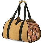 Canvas Fireplace Firewood Storage Bag for Firewood Large Capacity Outdoor Log Holder Waxed Wood Log Holder with Strong Wooden Carry Bag (99 x 46 cm)