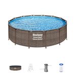 Bestway Power Steel 14’ x 42” Round Above Ground Outdoor Backyard Swimming Pool Set with 1,000 GPH Filter Pump, Ladder, and Pool Cover
