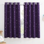 PONY DANCE Purple Blackout Curtains for Bedroom - Eyelet Soft Thermal Insulated Noise Reducing Foil Printed Kids Curtains for Nursery Living Room, 52 x 63 Drop Inch, 2 Panels