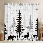 Erosebridal Woodland Animal Blackout Curtains Bear Deer Curtains & Drapes for Kids Toddler, Moose Rabbit Curtains Black and White Black Out Curtains, Jungle Pine Tree Window Drapes