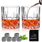 Whiskey Glasses Set of 2 Old Fashioned Glass Rocks Glasses 10oz Crystal Bourbon Scotch Whisky Glasses Lowball Glassware Drinking Tumblers Cups for Cognac Cocktail Bourbon Rum Brandy Bar Men Gift