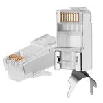 FEDUS Rj45 Cat7 & Cat6A Crimping Connectors Rj45 8P8C Modular Plug 50U Nickel Plated 3 Prong Shielded FTP/STP External Ground for 23 Awg 0.573Mm Network Cable for Modem, Pc, Tv (PACK OF 70)