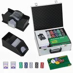 SPORTNOW 300-Piece Poker Chips Set with Card Shuffler, Card Shoe, ABS Case, Casino Texas Holdem Poker Set with Mat, 11.5g Poker Chips, Two Decks of Cards, Dealer, Blind Buttons, Five Dices, Silver