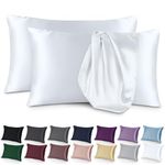 Bare Home Poly Satin Pillowcases for Hair and Skin - 2 Pack Standard/Queen - Luxury Pillowcases - Envelope Enclosure - Soft and Smooth Satin - Breathable - Similar to Silk (White, 2 Pack)