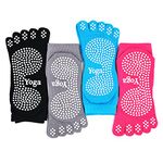 PUTUO Yoga Socks Women Pilates Socks with Grips, Ladies Non Slip Five Toe Socks for Yoga Pilates Fitness, 4 pairs