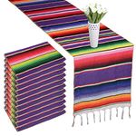 LGHome Mexican Blanket Serape Table Runner Colorful Striped Fringe Cotton Table Runner for Mexican Birthday Party Holiday Decorations Pack of 12-14x84