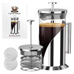 Stainless Steel French Press Coffee Maker - 34oz Elegant Coffee Press with 4-Level Filtration System, Durable Glass & Metal French Press, Ideal for Home & Office