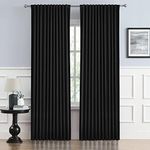 Black Curtains for Sliding Glass Door, Pinch Pleated Curtains for Track System Blackout Temporary Curtains for Windows Room Divider Patio Door Curtains Back Tab Loop Pocket, 2 Panels, W70 x L84