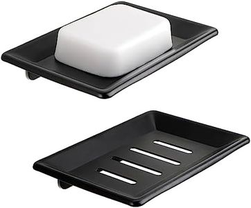 DODAMOUR 2 Pcs Soap Dish for Shower Wall, Stainless Steel Soap Bar Soap Holder, Soap Saver Tray with Drain for Bathroom, Kitchen (Black)