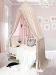 Extra Large Kids Bed Canopy with Princess Cute Dome Crib Nursery Canopy for Girls Bed Canopy for Girls Room Decor Kids Bed Tent Boys Reading Canopy Playing Hanging Canopy (Pink Beige)