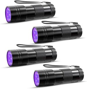 COSOOS 4 Pack Blacklight Flashlights, 395nm UV Handheld Black Light Flashlight, 12LED Mini Portable Pet Urine Detector for Dog Cat Urine, Scorpions, Dry Stains, Bed Bugs