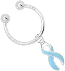 25 Pack Bulk Light Blue Ribbon Awareness Horseshoe Keychain - Support for Prostate Cancer, Trisomy 18, Cushing’s Disease, Graves Disease, Thyroid Disease