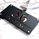 K SMART SIGN | LUXE H3 F32 | House Numbers Plaques House Numbers Door Laser Signs Number Name Personalised Plaques For Outside 3D Laser Cut acrylic Mirrored Marble (Matt Black & Copper Mirror)