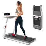 Goplus 3HP Foldable Treadmill with Desk, Superfit Folding Treadmills for Home Office, Adjustable Height, Bluetooth Speaker, APP Control, LED Display, 25 Preset Programs, Portable Walking Machine