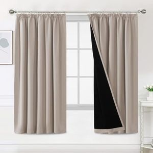 BellaHills 100% Living Room Curtains with Eyelets, 2 Pieces, Soundproofing Curtain, Opaque Blackout Curtains for Living Room, H 240 x W 132 cm, Grey/White