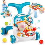 Abhsant Newest Stroller Baby Push 2 in 1 Foldable Musical Wheels Activity Walker Toys for Early Education Learning Table (Blue)