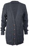 New Womens Everyday Long Sleeve Button Top Ladies Chunky Aran Cable Knit Grandad Cardigan Dark Grey Size 16