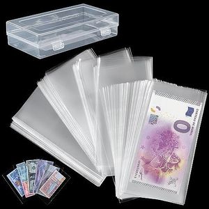 300 PCS Currency Sleeves - Clear Dollar Holder with Storage Box Banknote Protector for Paper Money Bills Stamps Collection Supplies