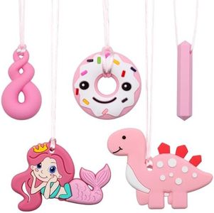 ZOCONE Collier a Macher 5 Pièces Anneaux de Dentition Bébé, Jouet dentition Bébé TDAH, Silicone Collier de Mastication pour la dentition, l'autisme, le TDAH Garçons et Filles