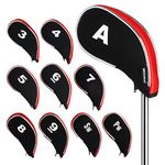 Andux Golf Iron Club Head Covers Protector Cases with Zipper 10pcs/Set Black red