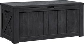 GUNJI 120 Gallon Deck Box Resin Indoor Outdoor Waterproof Storage Box Plus Large Lockable Storage Container for Patio Furniture, Garden Tools and Pool Supplies (Black)