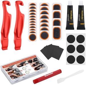 Maifede Bike Inner Tire Patch Repair Kit - with 24 Vulcanizing Patches, 2 Super Bike Tire Levers, 6 Glueless Patches and Portable Storage Box - for Bicycle, BMX, Motorcycle, and Inflatable Rubber.