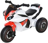HOMCOM Kids Ride-On Police Bike 3-Wheel Vehicle w/Music Lights Safe Seat Handlebars Toddler NO POWER Child Learning Fun Development 18-36 Months White